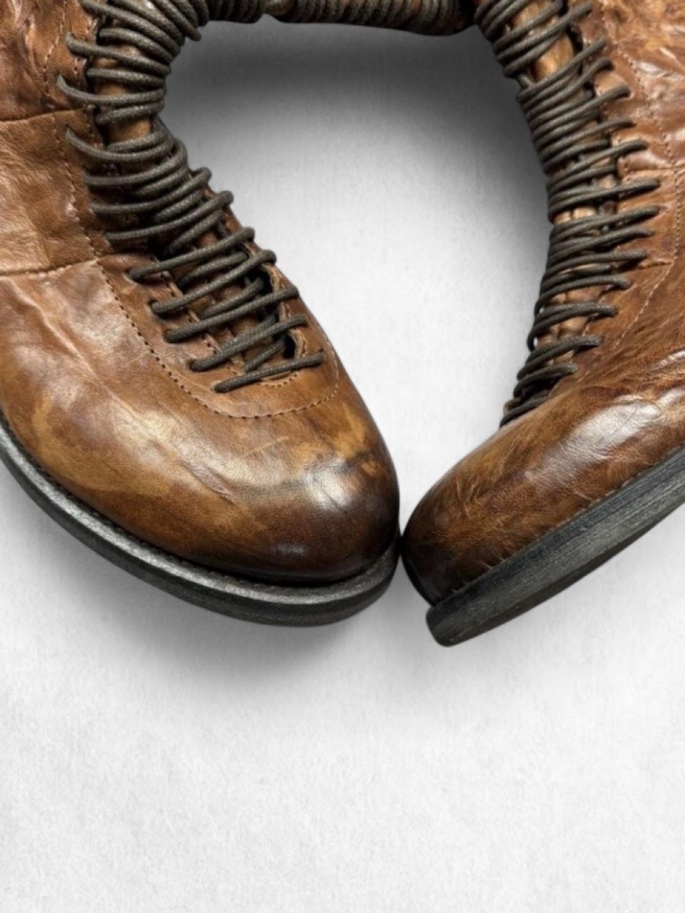 Made in Italy full Brown leather ankle boots with distressed - Picture 5 of 6